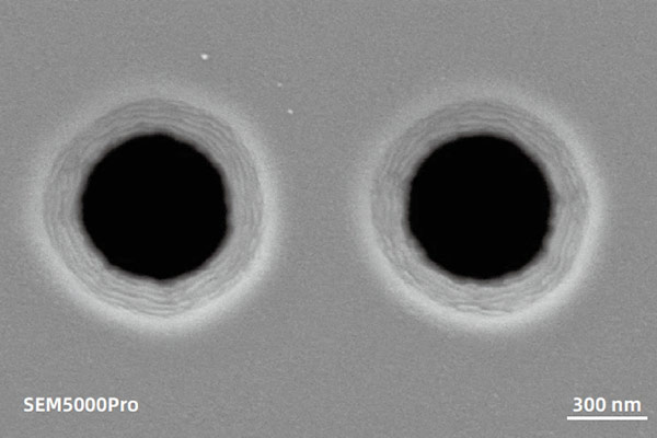 sem image analysis Low voltage (2 kV) Everhar t-Thornley Detector (ETD) characterization of the surface and hole edge textures of a photoresist